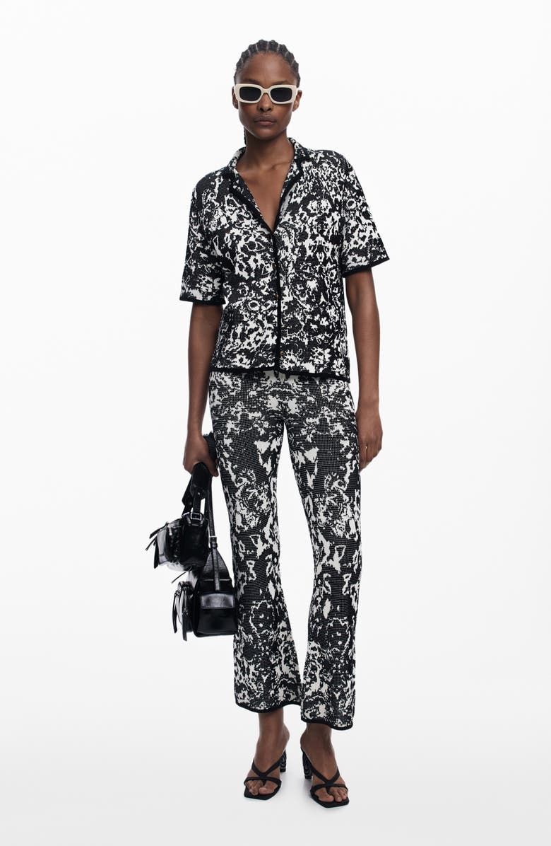 Desigual Geo Print Straight Leg Pants, Alternate, color, Black