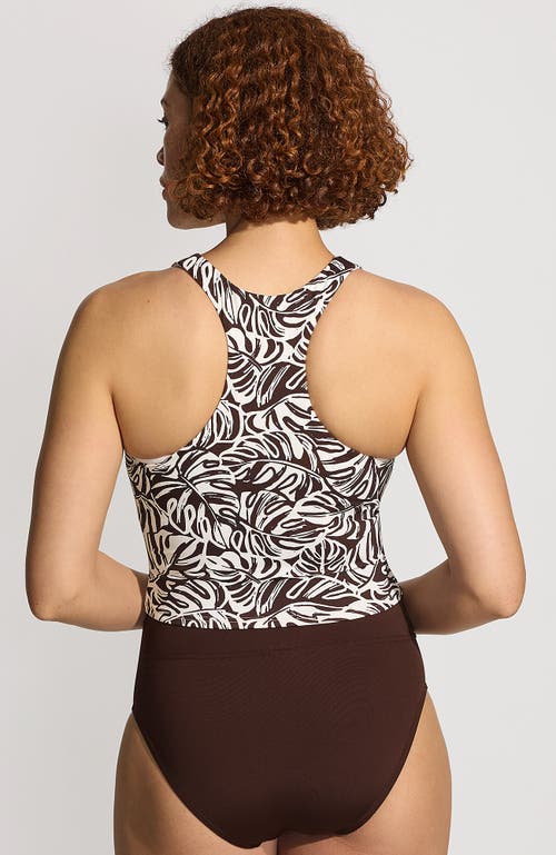 Lands' End Chlorine Resistant High Neck Racerback Midkini Swimsuit Top In Brown