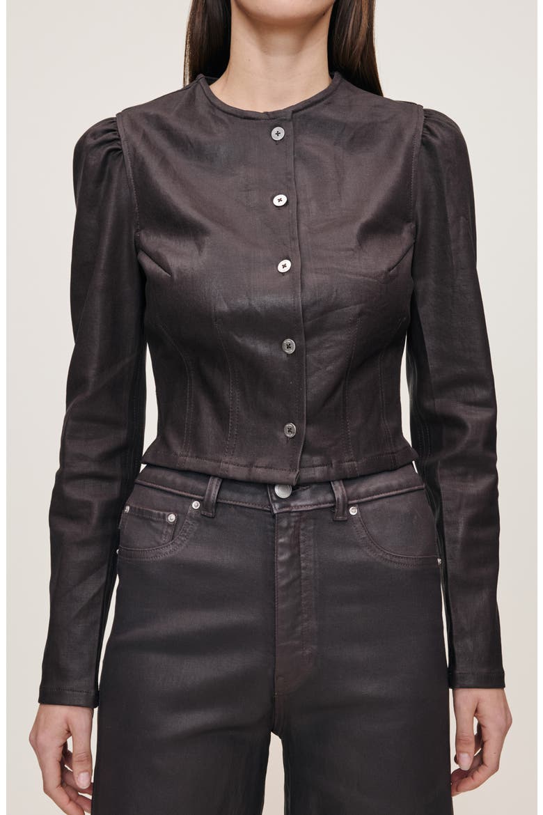 Sculpted Coated Denim Top, Alternate, color, COCOA COATED