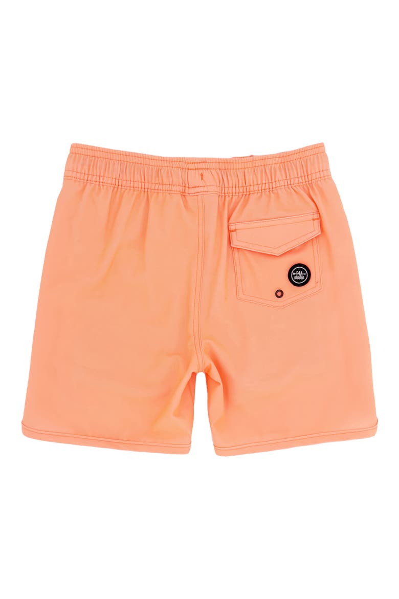 Kids' Scallop UPF 50+ Board Shorts, Alternate, color, ORANGE POP