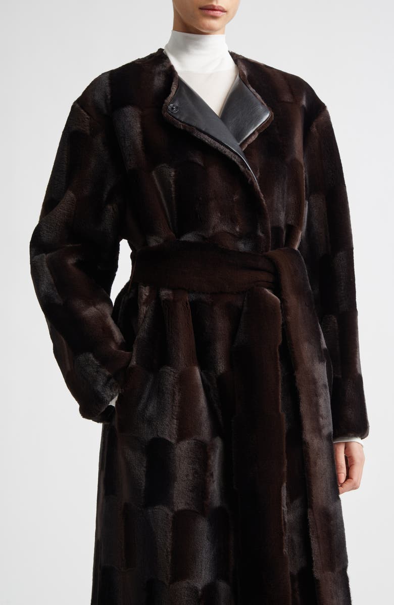 Stand Studio Isa Reversible Faux Fur & Faux Leather Coat, Alternate, color, Dark Brown/ Black