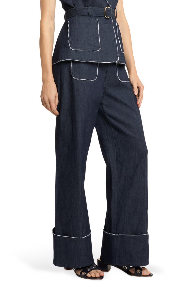 Dorot Twisted Trim Wide Leg Jeans, Main, color, INDIGO