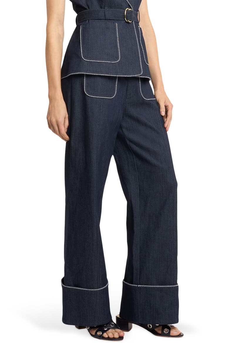 Cinq à Sept Dorot Twisted Trim Wide Leg Jeans, Main, color, Indigo