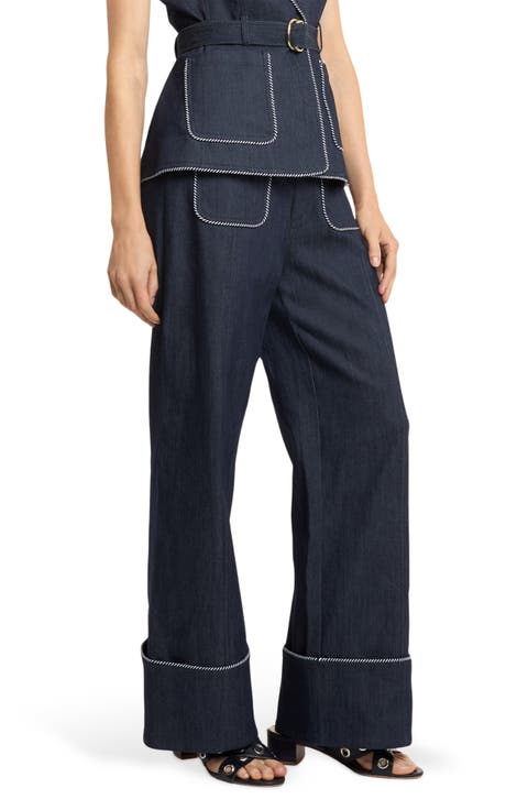 Dorot Twisted Trim Wide Leg Jeans