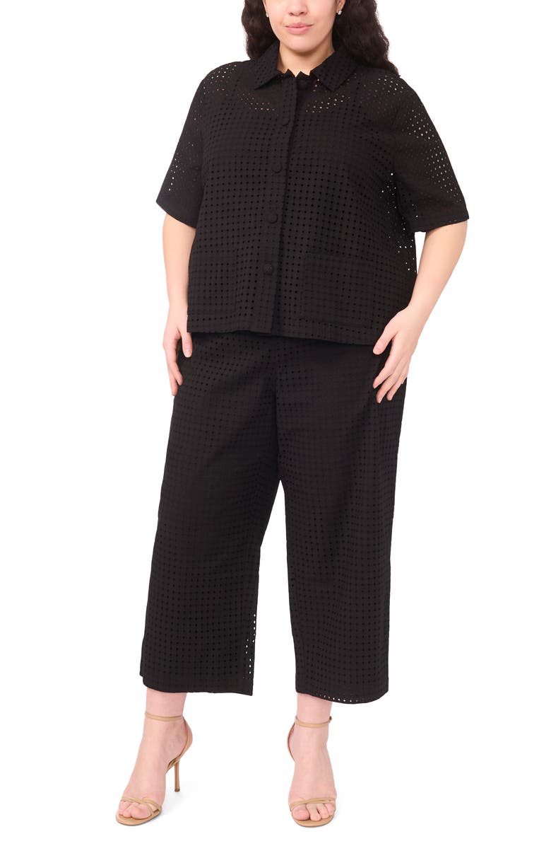 Halogen<sup>®</sup> Eyelet Short Sleeve Button-Up Shirt, Alternate, color, Rich Black 060