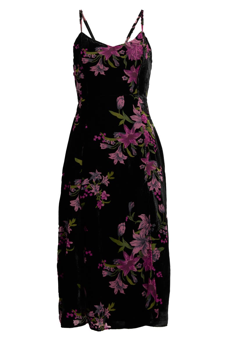 Sylvia Floral Midnight Velvet Midi Dress, Alternate, color, BLACK-MULTI