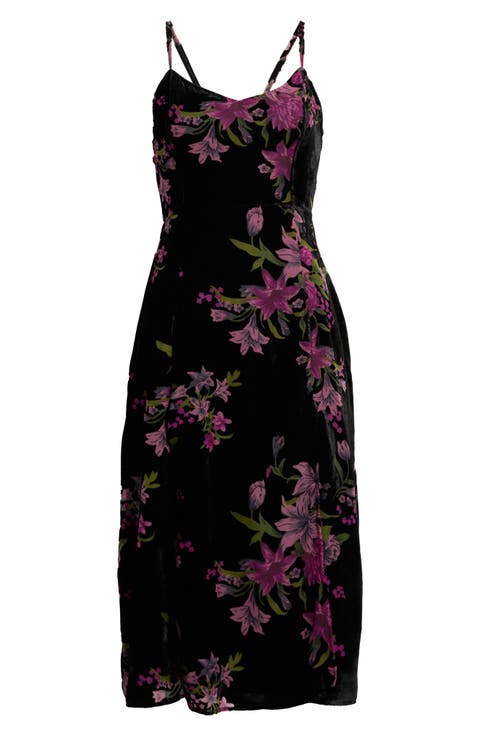 Sylvia Floral Midnight Velvet Midi Dress