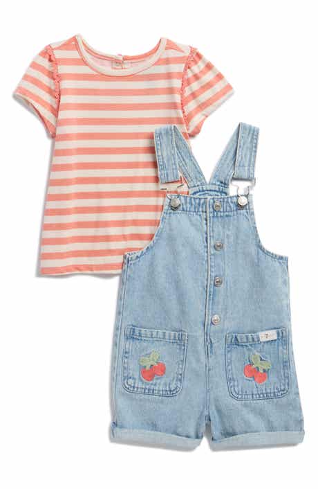 7 For All Mankind Kids' Stripe T-Shirt & Short Overalls Set