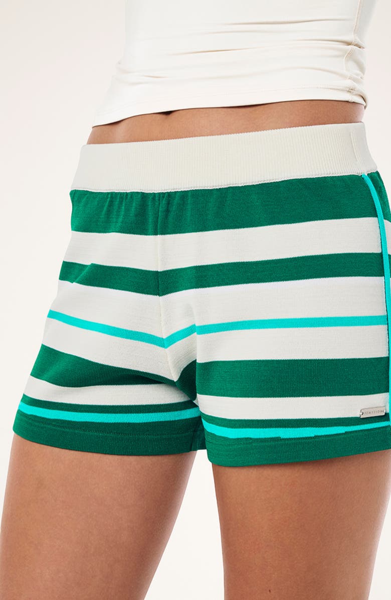 P.E Nation Retreat Stripe Knit Shorts, Alternate, color, College Green Stripe