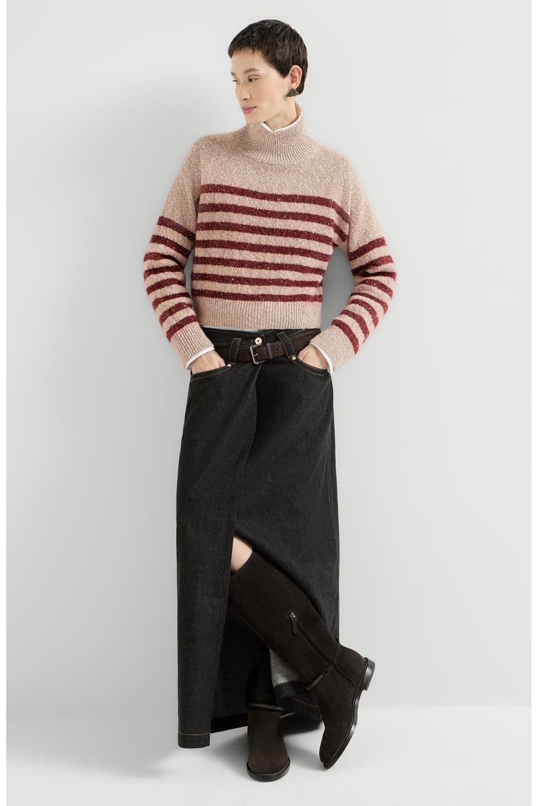 No-fade denim five-pocket skirt with monili, Alternate, color, Black