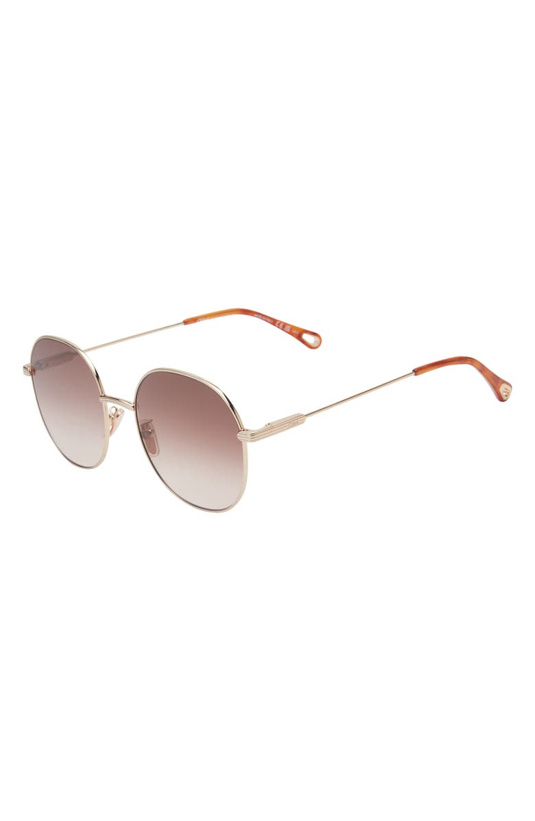 Chloé 57mm Round Metal Frame Sunglasses, Alternate, color, Gold Gold Brown