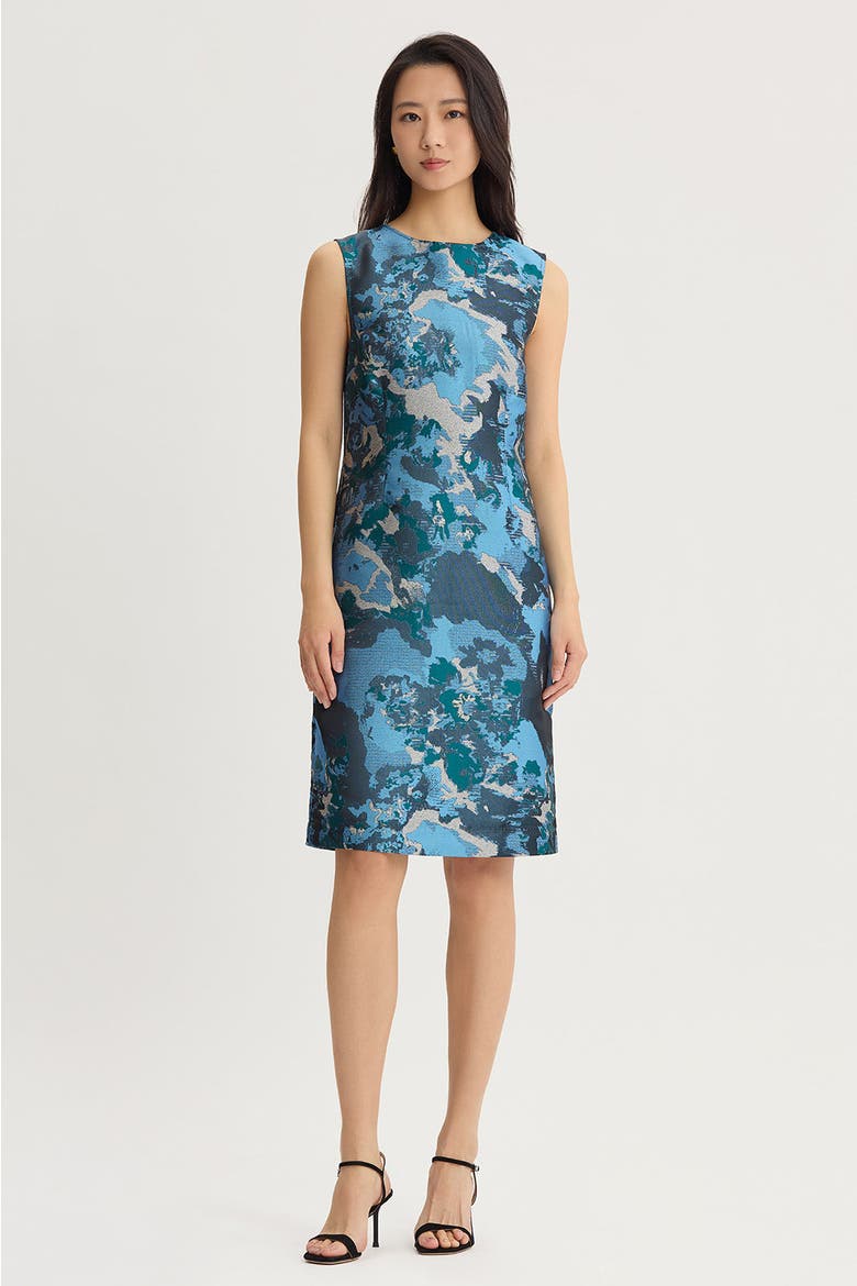 Abstract Jacquard Woven Sheath Knee Length Dress, Main, color, Deep Teal