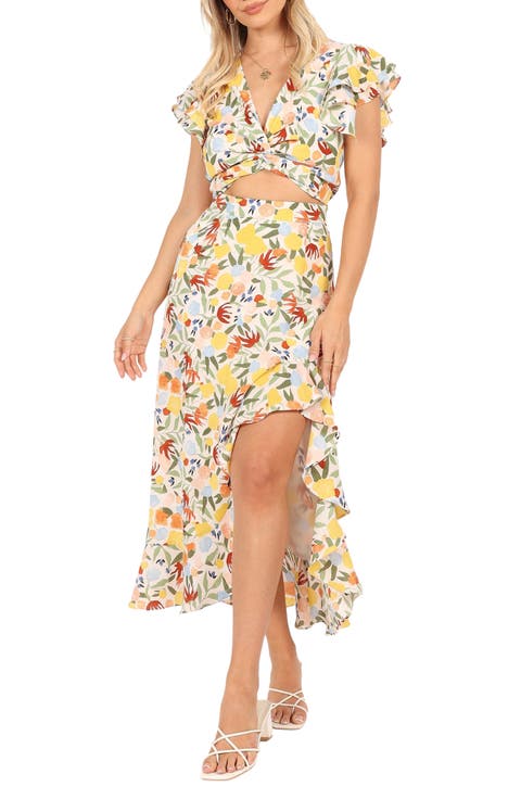 Lucia Floral Crop Top & Asymmetric Midi Skirt Set