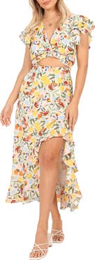 Petal & Pup Lucia Floral Crop Top & Asymmetric Midi Skirt Set