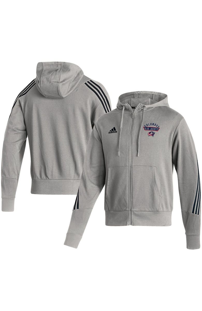 adidas Men's adidas Heathered Gray Columbus Blue Jackets Fashion Full-Zip Hoodie, Alternate, color, 
