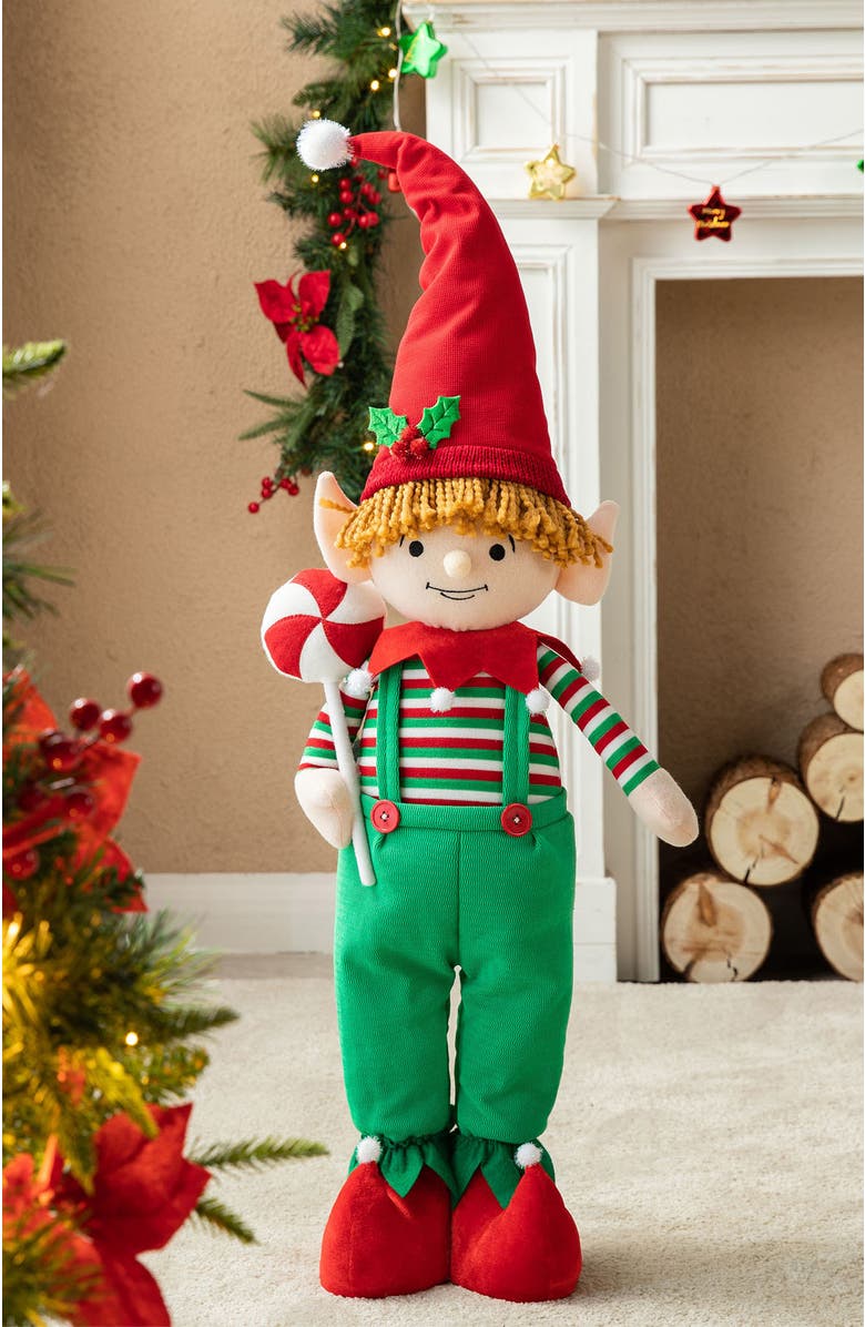 Glitzhome 39"/26"H Telescoped Fabric Christmas Boy Elf Standing Decor, Alternate, color, 