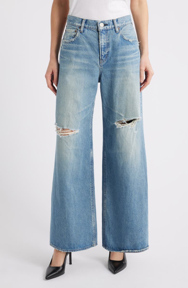 MOUSSY VINTAGE Hempstead Ripped Wide Leg Jeans, Main, color, Light Blue