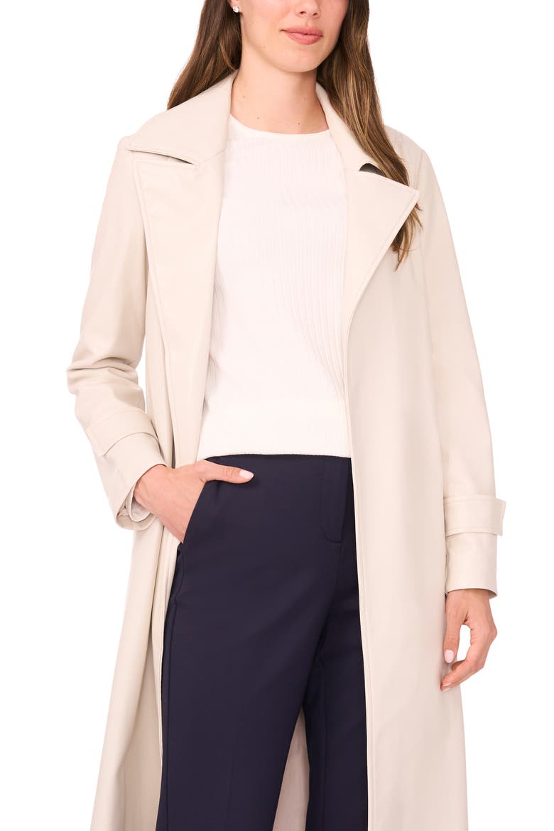 Drapey Faux Leather Belted Trench Coat, Alternate, color, MOONBEAM