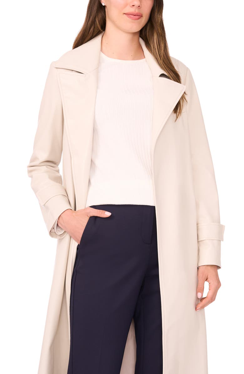 Halogen<sup>®</sup> Drapey Faux Leather Belted Trench Coat, Alternate, color, Moonbeam