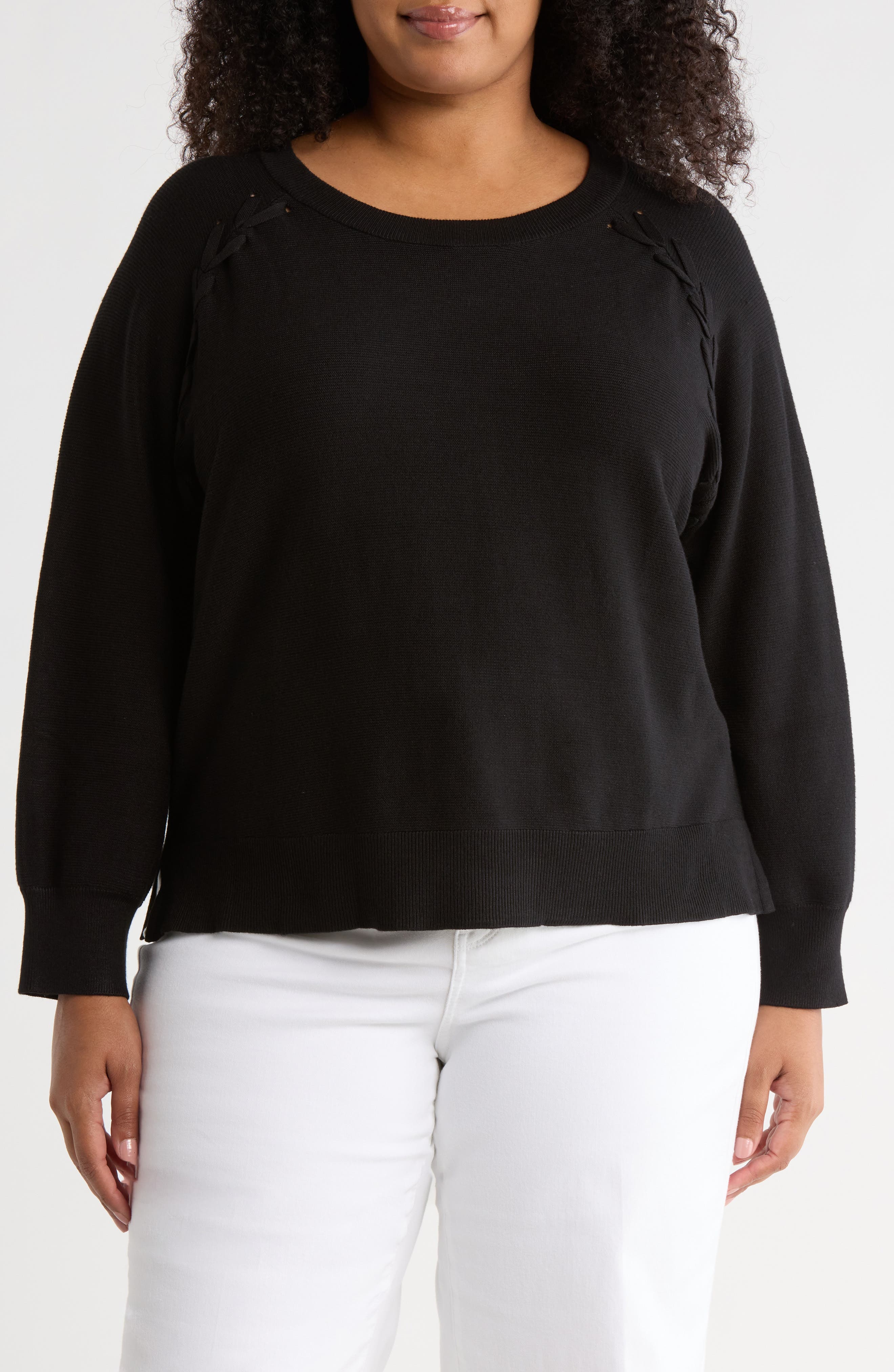 Adrianna Papell Dolman Lace-Up Sweater
