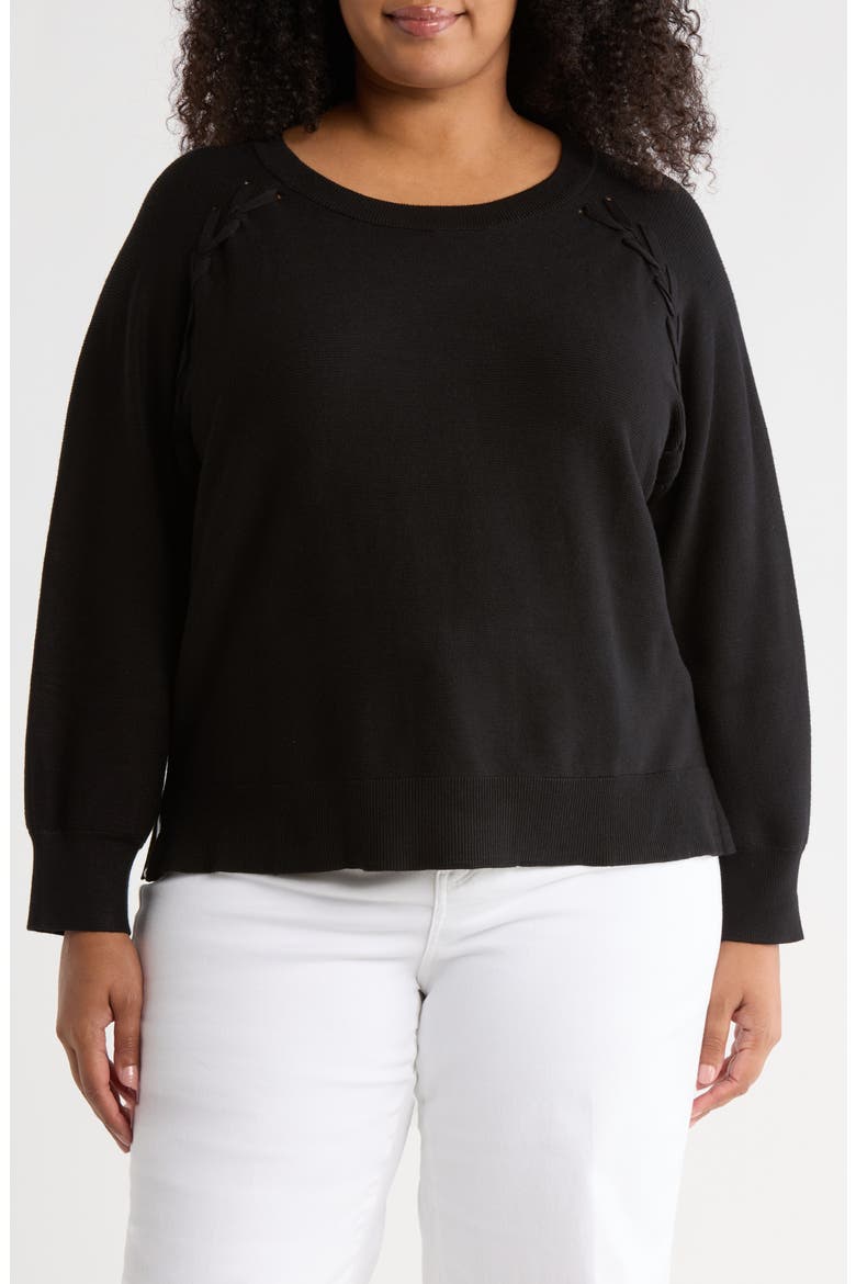 Dolman Lace-Up Sweater, Main, color, BLACK