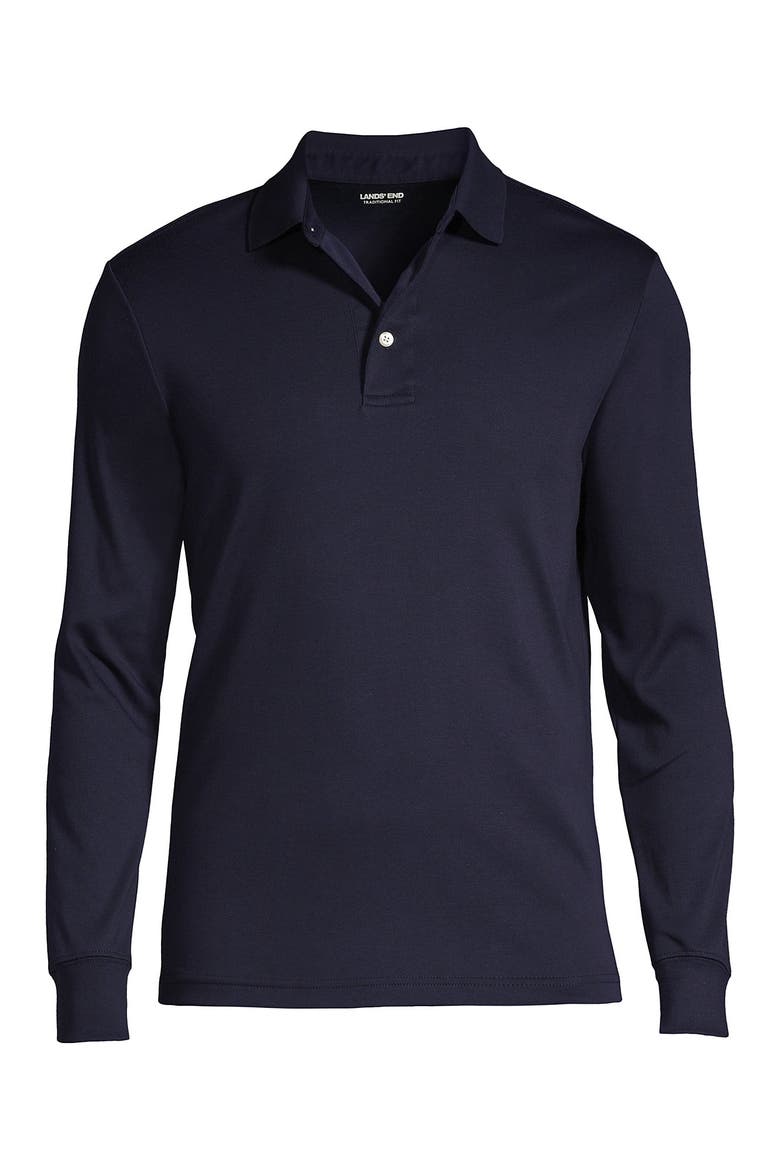Long Sleeve Cotton Supima Polo Shirt, Alternate, color, Radiant Navy