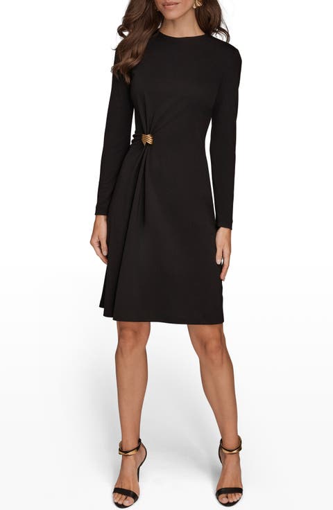 Hardware Long Sleeve Jersey A-Line Dress
