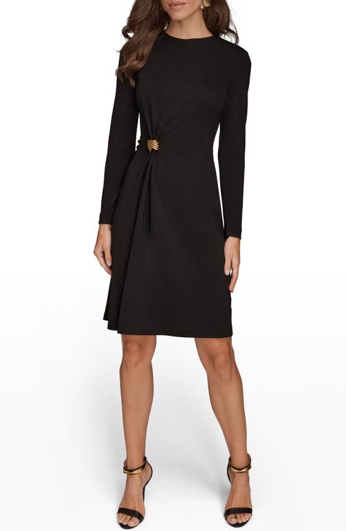Donna Karan Hardware Long Sleeve Jersey A-line Dress In Black