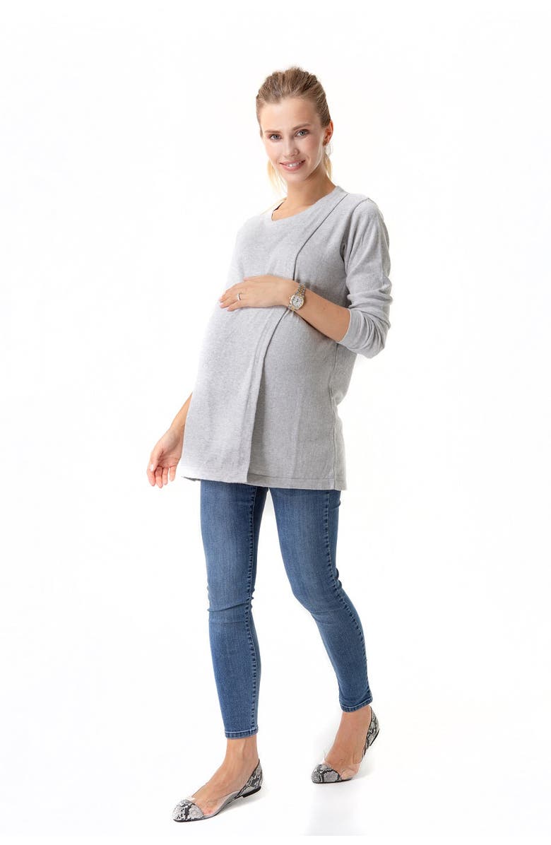 Accouchée Casual Elegance Long Sleeve Maternity/Nursing Knit Top, Main, color, Grey