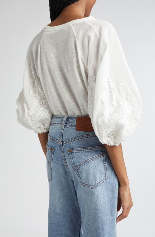 Zimmermann Lace Appliqué Lantern Sleeve Linen T-shirt In White