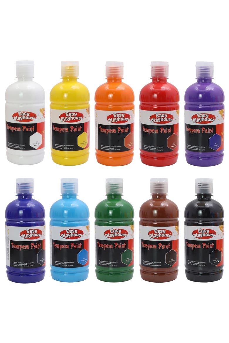 10 Pack 16oz Washable Tempera Paints, Main, color, Multicolored