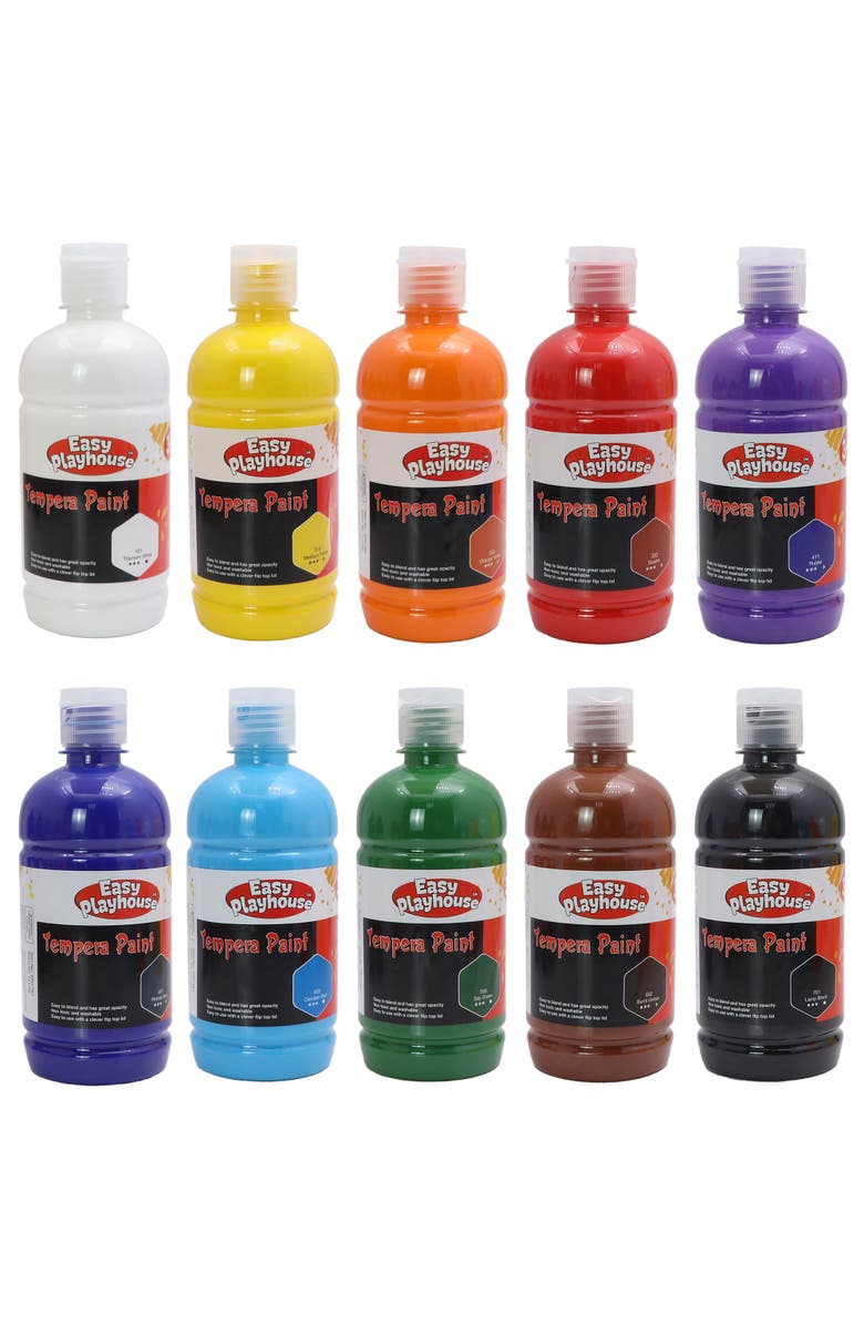 Easy Playhouse 10 Pack 16oz Washable Tempera Paints, Main, color, Multicolored