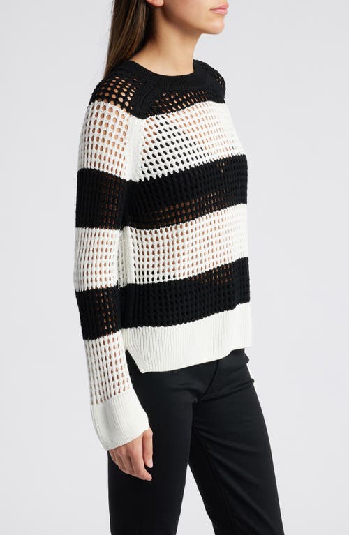 Allsaints Paloma Stripe Open Stitch Crewneck Sweater In Black/white