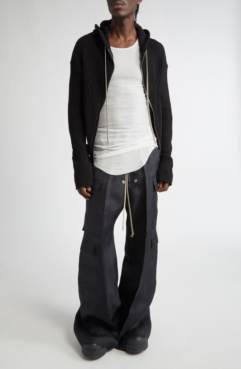 Rick Owens Hollywood Cotton Megarib Full Zip Sweater Hoodie, Alternate, color, 