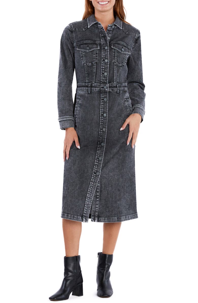 Wash Lab Denim Western Long Sleeve Denim Midi Shirtdress, Main, color, Cork Denim