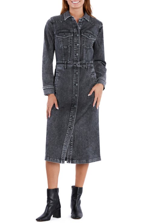 Western Long Sleeve Denim Midi Shirtdress