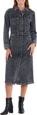 Wash Lab Denim Western Long Sleeve Denim Midi Shirtdress