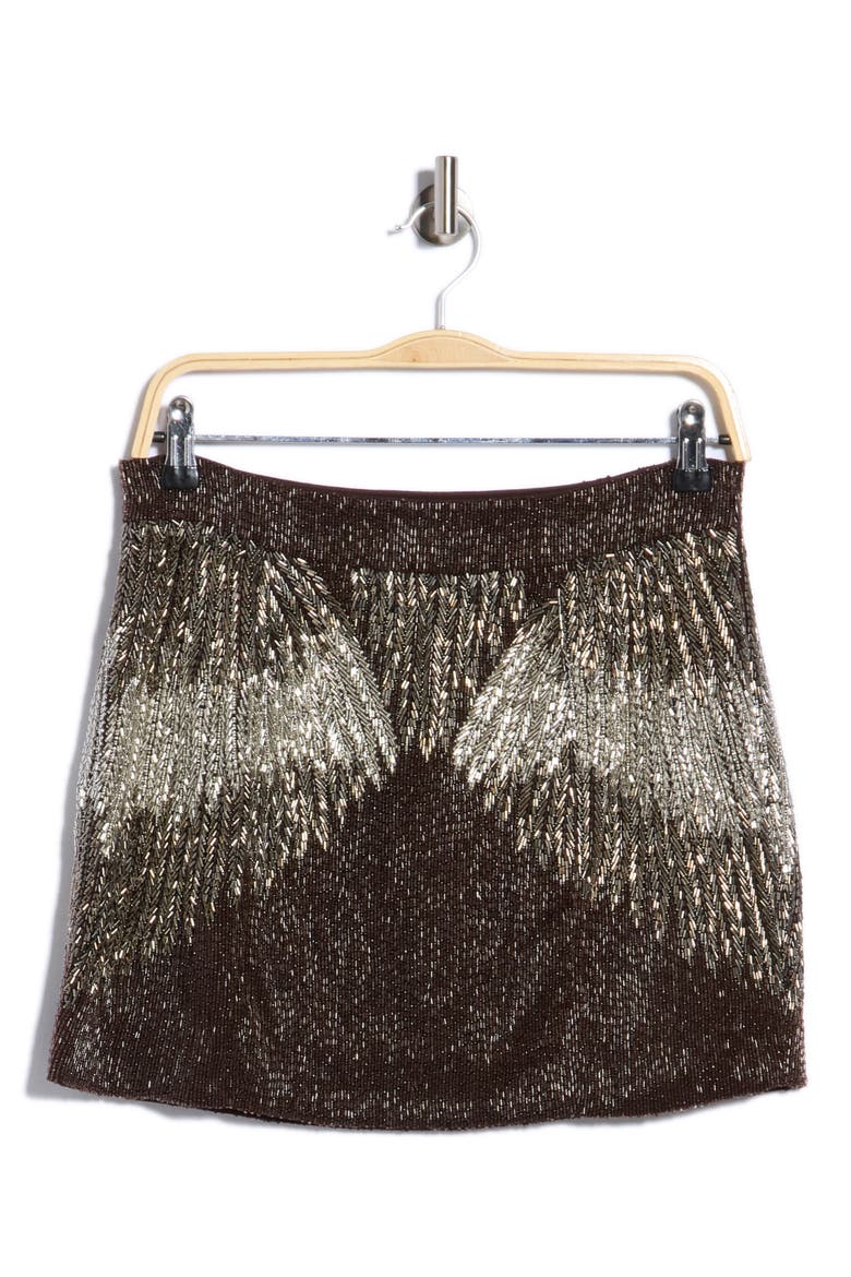 Minnies Beaded Silk Miniskirt, Main, color, DARK CHOCOLATE / GUNMETAL