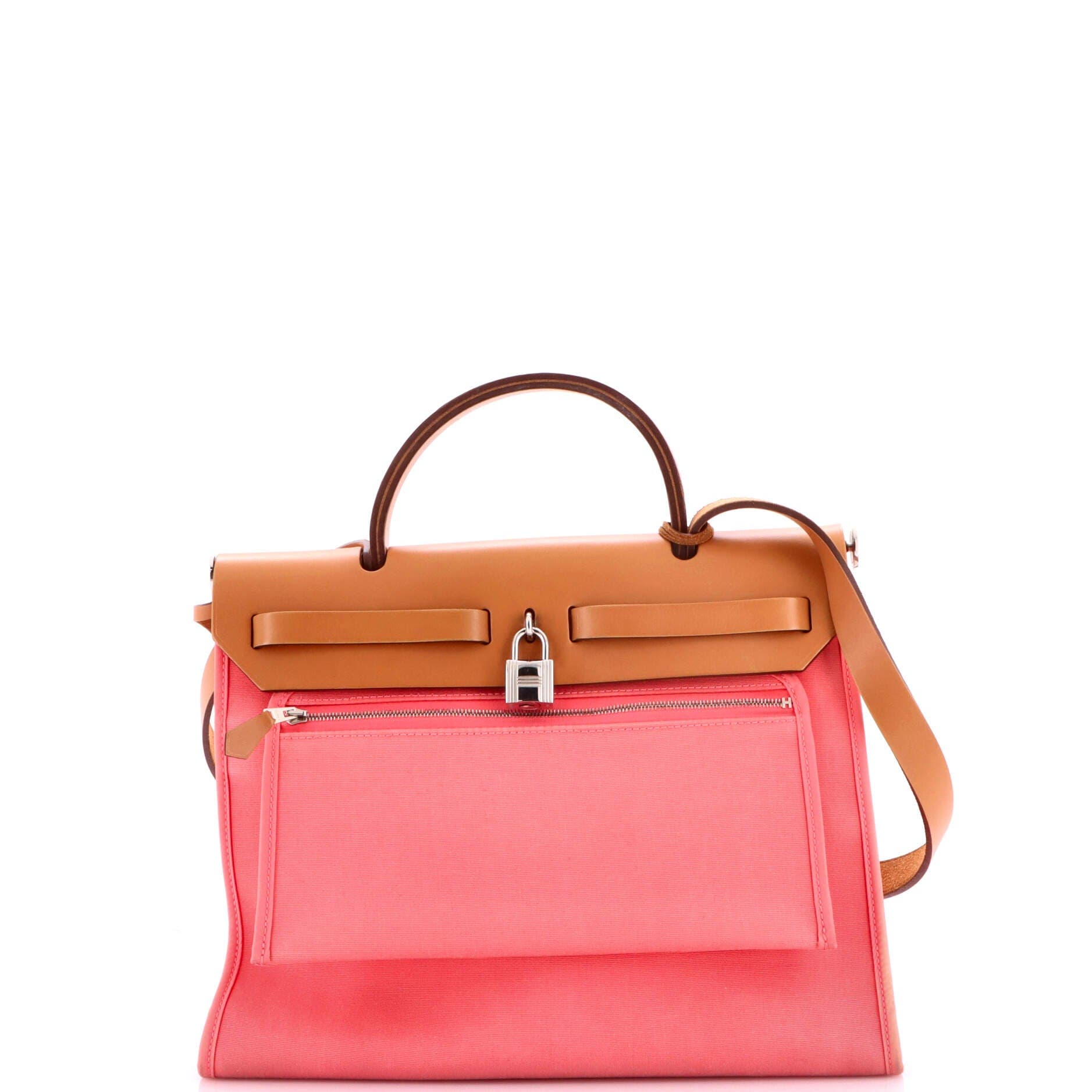 Pre-Owned Hermes Herbag Zip Leather and Toile 31, Alternate, color, Rose Azalee