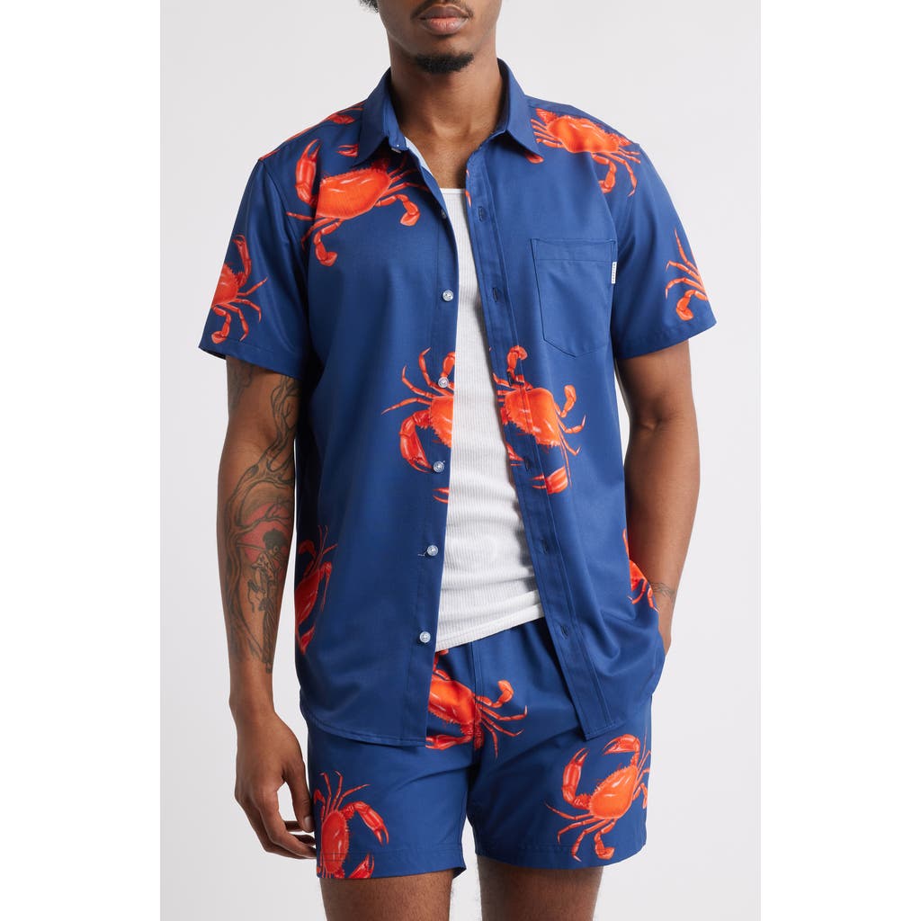 MAVRANS Crab Weekend Short Sleeve Performance Button-Up Shirt in Blue/Red  product