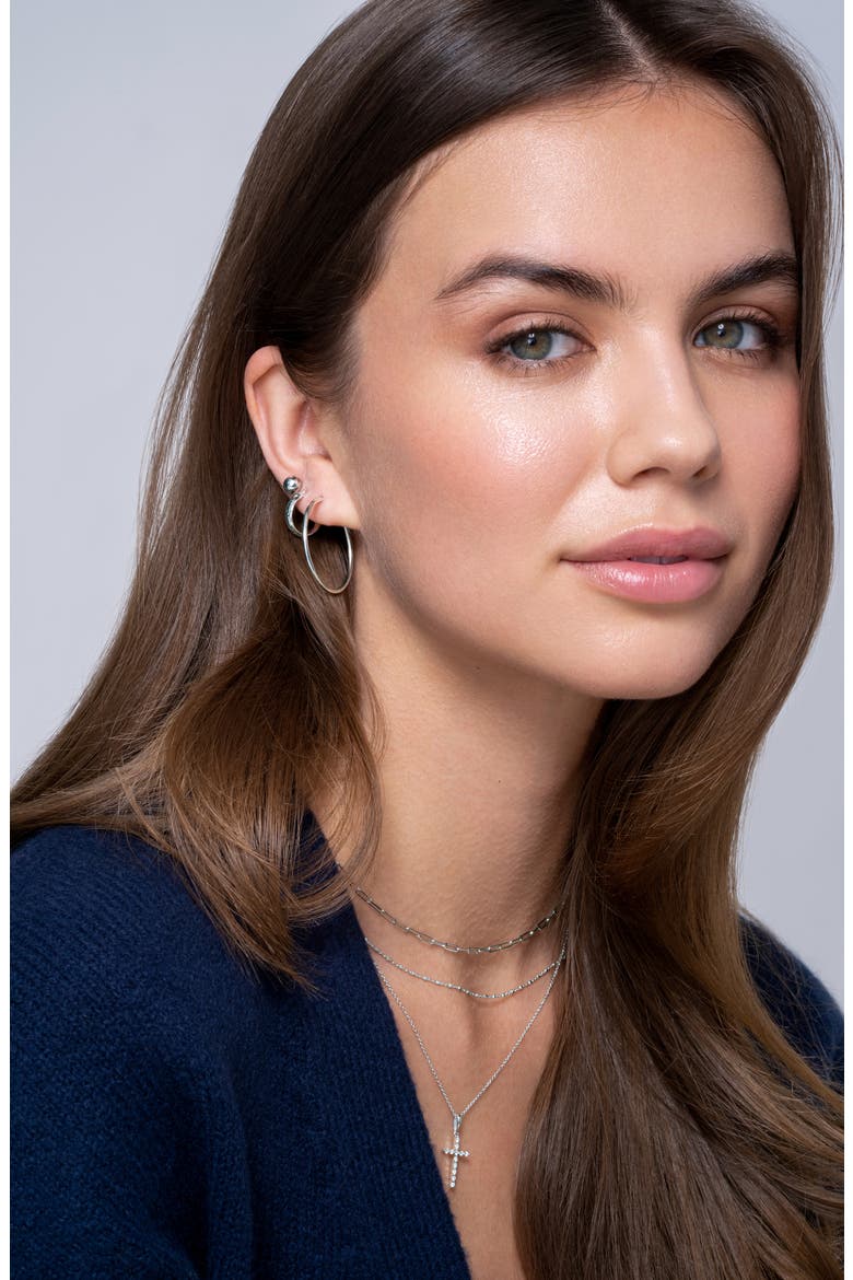 14K Gold Diamond Cut Hoop Earrings, Alternate, color, 14K WHITE GOLD