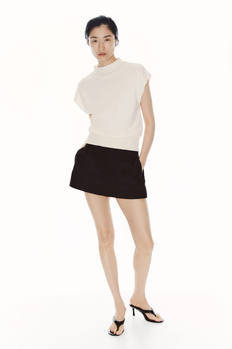 Cap-sleeved Fine-knit Top, Alternate, color, Cream