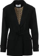 Gizia Double-Breasted Belted Wool Blend Jacket in Black