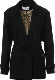 Gizia Double-Breasted Belted Wool Blend Jacket in Black