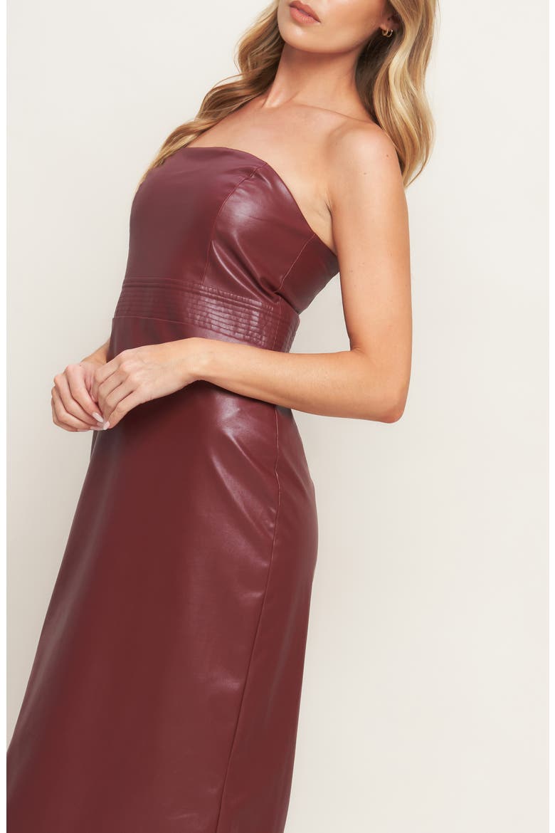 Strapless Faux Leather Midi Dress, Alternate, color, BURGUNDY