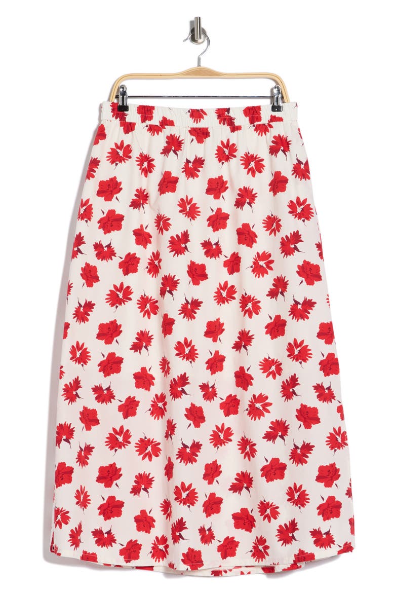 Printed Cotton Midi Skirt, Alternate, color, WHITE / RED FLOWER