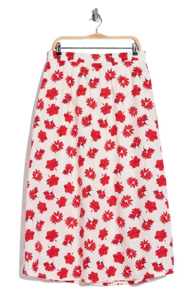 ELIE ELIE TAHARI Printed Cotton Midi Skirt, Main, color, White / Red Flower