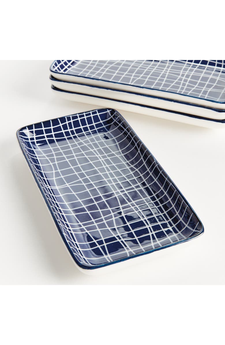 Napa Home & Garden Stria 7" Trays, Set of 4 - Dark Blue/White Ceramic, Alternate, color, Blue