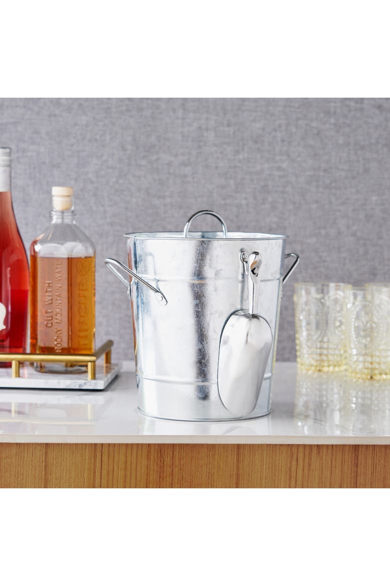 Galvanized Metal Ice Bucket with Scoop, Alternate, color, Silver
