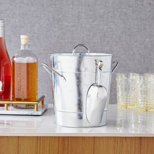 Twine Galvanized Metal Ice Bucket With Scoop In Silver